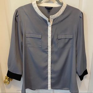Grey Color Block Blouse from Banana Republic